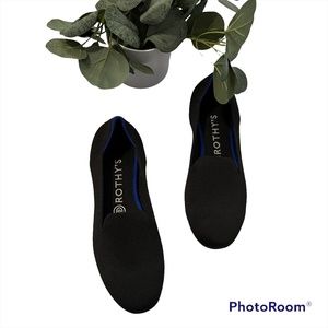 Rothy's Women's Black Cobalt Blue Trim Almond Toe Slip On Loafers Flats Shoes 8